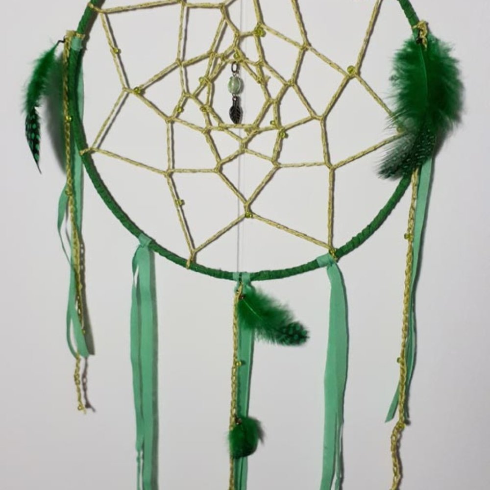 Dreamcatcher in greens and golden tones